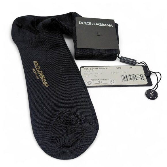 Dolce & Gabbana Men’s Silk Socks Black XL Made in Italy NWT Luxury Designer 0004 - Picture 2 of 11